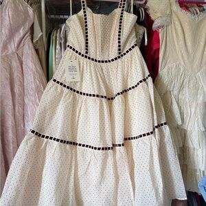 JessaKae Cream and Black Polka Dot Formal Dress
